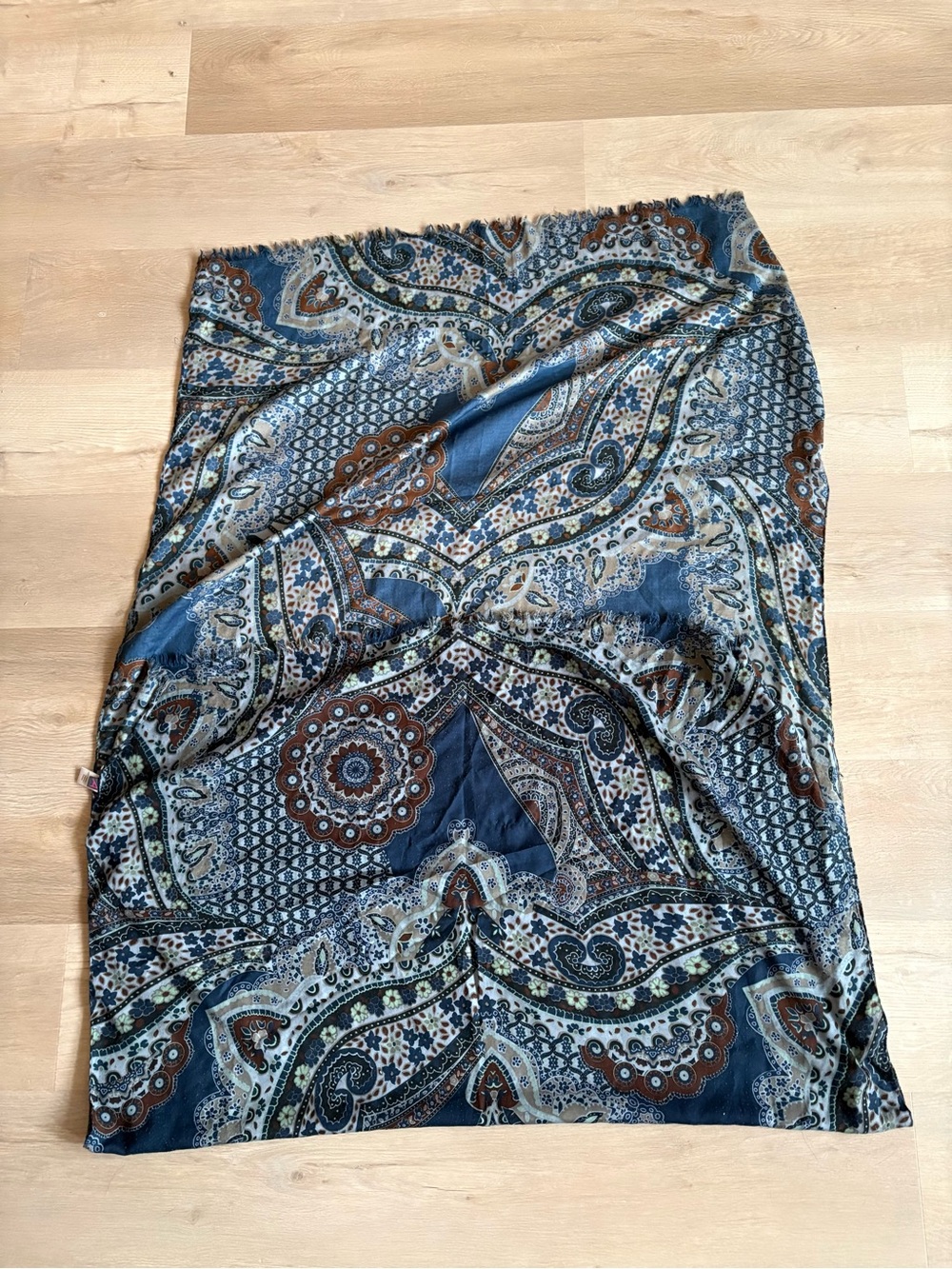 Paisley Printed Scarf in Blue and Brown